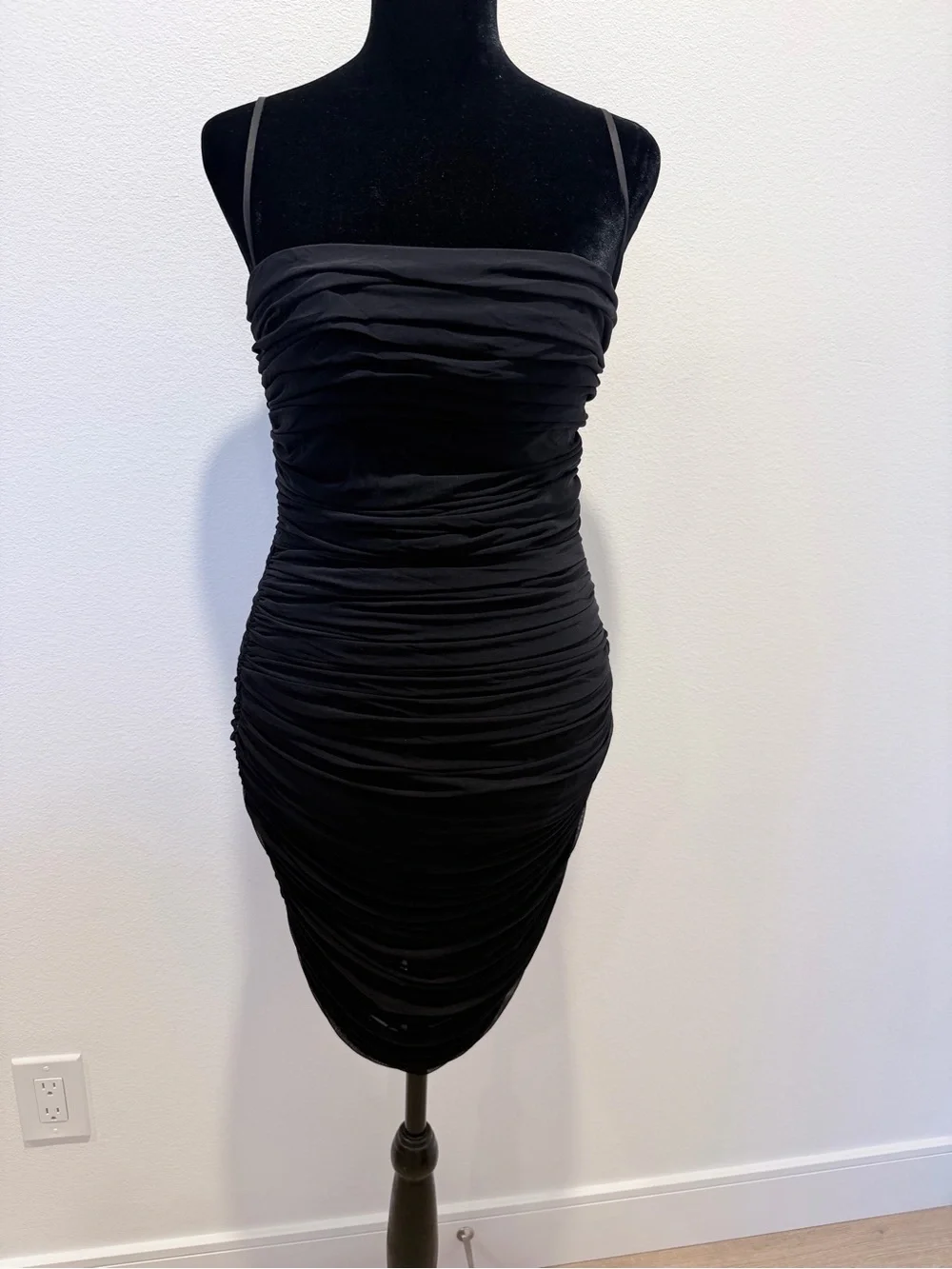 house of cb black ruched dress Giorgiana Black Satin Ruched Mini Dress